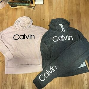 Junior's Calvin Klein Hoodies & sweat pants set of 3 Lot Gray & Pink small
